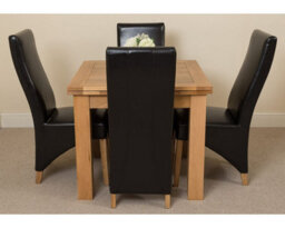 That's Furniture Richmond 90Cm - 150Cm Square Oak Extending Dining Table And 4 Chairs Dining Set With Lola Black Leather Chairs - thumbnail 2