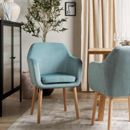 Beliani Blue Velvet Dining Chair With Armrests And Rubberwood Legs, Classic Living Room Accent - thumbnail 2