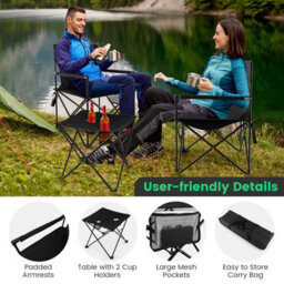 Costway 3 Piece Camping Chairs & Table Set Outdoor Foldable Lawn Chair Table W/ Carrying Bag - thumbnail 8