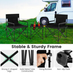 Costway 3 Piece Camping Chairs & Table Set Outdoor Foldable Lawn Chair Table W/ Carrying Bag - thumbnail 7