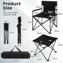 Costway 3 Piece Camping Chairs & Table Set Outdoor Foldable Lawn Chair Table W/ Carrying Bag - thumbnail 2