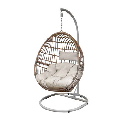 Dellonda Rattan Outdoor Garden Hanging Swing Egg Chair & Cushions, Steel Frame - image 1