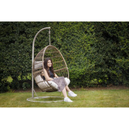 Dellonda Rattan Outdoor Garden Hanging Swing Egg Chair & Cushions, Steel Frame - thumbnail 7