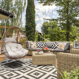 Dellonda Rattan Outdoor Garden Hanging Swing Egg Chair & Cushions, Steel Frame - thumbnail 2