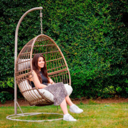 Dellonda Rattan Outdoor Garden Hanging Swing Egg Chair & Cushions, Steel Frame - thumbnail 4