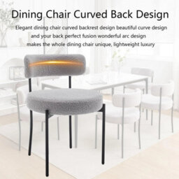 6Pcs Light Grey Modern Teddy Fabric Dining Chair With Metal Leg For Kitchen Study - thumbnail 4