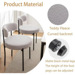 6Pcs Light Grey Modern Teddy Fabric Dining Chair With Metal Leg For Kitchen Study - thumbnail 3