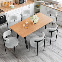 6Pcs Light Grey Modern Teddy Fabric Dining Chair With Metal Leg For Kitchen Study - thumbnail 1