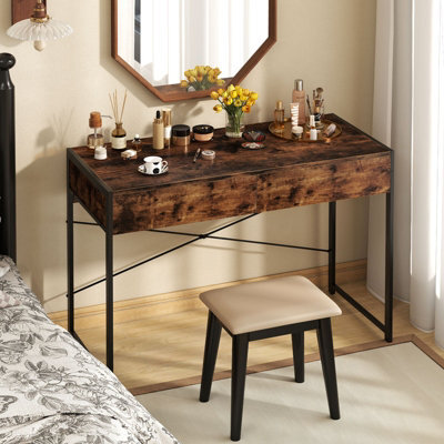 Costway Computer Desk 111 X 48 Cm Compact Writing Desk With 2 Drawers-Brown - image 1
