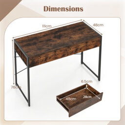 Costway Computer Desk 111 X 48 Cm Compact Writing Desk With 2 Drawers-Brown - thumbnail 2
