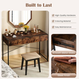 Costway Computer Desk 111 X 48 Cm Compact Writing Desk With 2 Drawers-Brown - thumbnail 5
