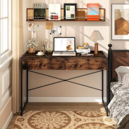 Costway Computer Desk 111 X 48 Cm Compact Writing Desk With 2 Drawers-Brown - thumbnail 7