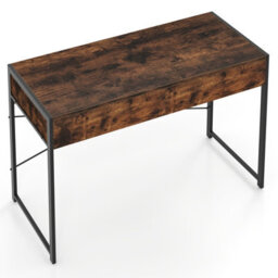 Costway Computer Desk 111 X 48 Cm Compact Writing Desk With 2 Drawers-Brown - thumbnail 8