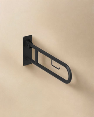 Cosmic Folding Grab Rail 75Cm, U-Shaped With Toilet Roll Holder, Matt Black, Supports Up To 150Kg, Architect Collection - image 1