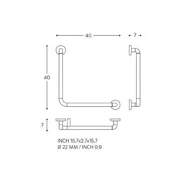 Cosmic Folding Grab Rail 75Cm, U-Shaped With Toilet Roll Holder, Matt Black, Supports Up To 150Kg, Architect Collection - thumbnail 3