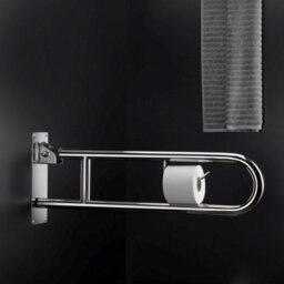 Cosmic Folding Grab Rail 75Cm, U-Shaped With Toilet Roll Holder, Matt Black, Supports Up To 150Kg, Architect Collection - thumbnail 2