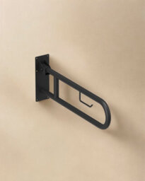 Cosmic Folding Grab Rail 75Cm, U-Shaped With Toilet Roll Holder, Matt Black, Supports Up To 150Kg, Architect Collection