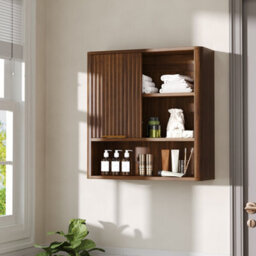 Living And Home Wooden Cabinet Wall-Mounted Bathroom Cabinet With Sliding Door And Adjustable Shelf - thumbnail 1