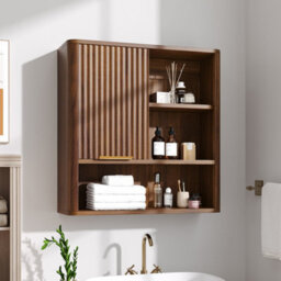 Living And Home Wooden Cabinet Wall-Mounted Bathroom Cabinet With Sliding Door And Adjustable Shelf - thumbnail 2
