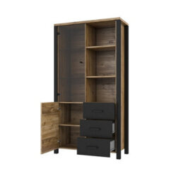 Arte Olin 13 Display Cabinet With Glass Doors In Appenzeller Fichte Oak & Black Matt - W1010mm X H1910mm X D430mm - thumbnail 2