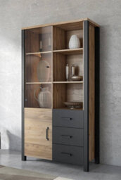 Arte Olin 13 Display Cabinet With Glass Doors In Appenzeller Fichte Oak & Black Matt - W1010mm X H1910mm X D430mm - thumbnail 3