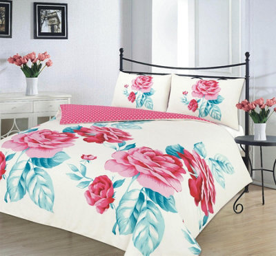 Homespace Direct Ltd Kampala Hill Isabella Pink Teal Duvet Cover Set Floral Themed Double Bedding Set - image 1