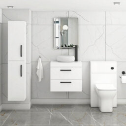 Royal Bathrooms Turin 600mm Wall Mounted Bathroom Vanity Unit With Sink 2 Drawer Gloss White & Milan Countertop Basin - thumbnail 3
