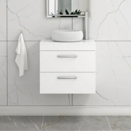 Royal Bathrooms Turin 600mm Wall Mounted Bathroom Vanity Unit With Sink 2 Drawer Gloss White & Milan Countertop Basin