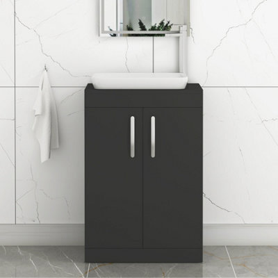 Royal Bathrooms Turin 500mm Freestanding Bathroom Vanity Unit With Sink 2 Door Matt Black & Qubix Countertop Basin - image 1
