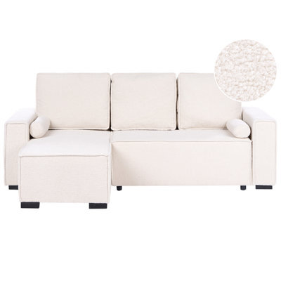 Beliani Corner Sofa Bed 3 Seater Edane Boucle Off-White With Storage Right Hand - image 1