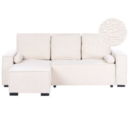 Beliani Corner Sofa Bed 3 Seater Edane Boucle Off-White With Storage Right Hand