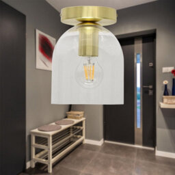 First Choice Lighting Set Of 2 Belten - Glass Cloche Satin Brass Ceiling Light Fittings - thumbnail 4
