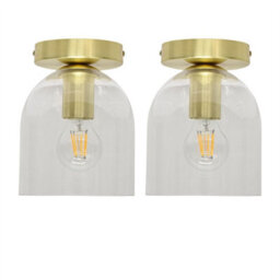 First Choice Lighting Set Of 2 Belten - Glass Cloche Satin Brass Ceiling Light Fittings - thumbnail 1