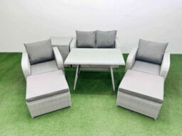 Fimous Light Grey Pe Wicker Rattan Garden Furniture Set Sofa Set  2 Big Stools Side Table - thumbnail 2