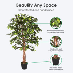 Homescapes Artificial Green Handcrafted Ficus Tree With Twisted Real Wood Stem, 120 Cm (4 Ft) - thumbnail 2