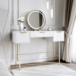 CARME Home Lara White Dressing Table With Riley Led Mirror