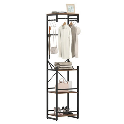 Space-Saving Hall Tree, 3-Tier Wood Steel Coat Stand With Shoe Rack - image 1