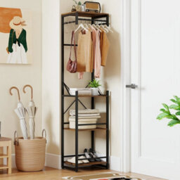 Space-Saving Hall Tree, 3-Tier Wood Steel Coat Stand With Shoe Rack - thumbnail 5