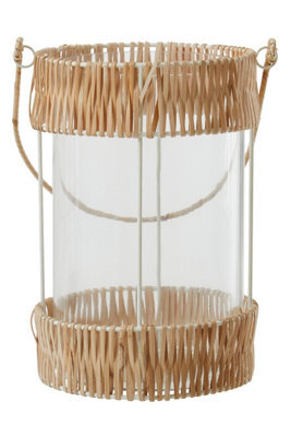 Orsina Natural Rattan Large Lantern, Rustic And Stylish Glass Lantern, White Metal And Clear Glass Candle Lantern - image 1