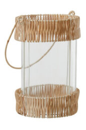 Orsina Natural Rattan Large Lantern, Rustic And Stylish Glass Lantern, White Metal And Clear Glass Candle Lantern - thumbnail 2