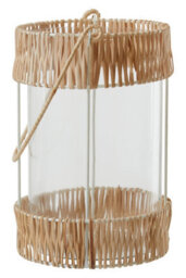 Orsina Natural Rattan Large Lantern, Rustic And Stylish Glass Lantern, White Metal And Clear Glass Candle Lantern - thumbnail 3
