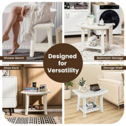 Bench Stool Bathroom Seat 2 Tier Storage Shelf Foot Rest White Corner Shower - thumbnail 5