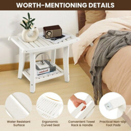 Bench Stool Bathroom Seat 2 Tier Storage Shelf Foot Rest White Corner Shower - thumbnail 4