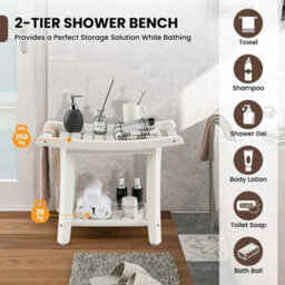 Bench Stool Bathroom Seat 2 Tier Storage Shelf Foot Rest White Corner Shower - thumbnail 6