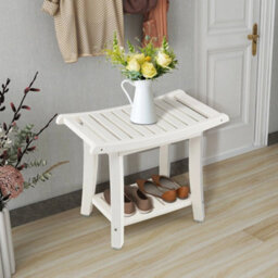 Bench Stool Bathroom Seat 2 Tier Storage Shelf Foot Rest White Corner Shower - thumbnail 3
