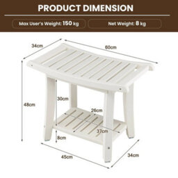 Bench Stool Bathroom Seat 2 Tier Storage Shelf Foot Rest White Corner Shower - thumbnail 2