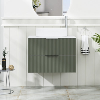 Royal Bathrooms Evora 700mm Sage Green Fluted Wall Hung Countertop Vanity Unit 2 Drawer With Lyon Basin - image 1