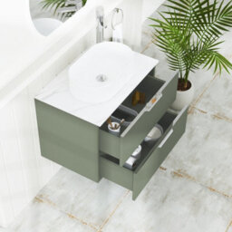 Royal Bathrooms Evora 700mm Sage Green Fluted Wall Hung Countertop Vanity Unit 2 Drawer With Lyon Basin - thumbnail 3