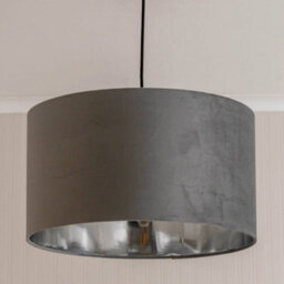Valuelights Reni Grey Velvet & Silver Inner Drum Ceiling Lamp Shade And Bulb (D)45Cm - thumbnail 2