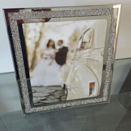 Deenz Set Of 4 Glass Photo Frame Jewel Mirror Silver Diamante Crushed Crystal Home Decor Picture Table Top (10X12In)